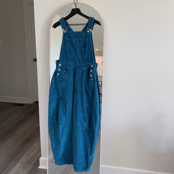 Free People Teal Corduroy Barrel Overalls - Picture 1 of 1